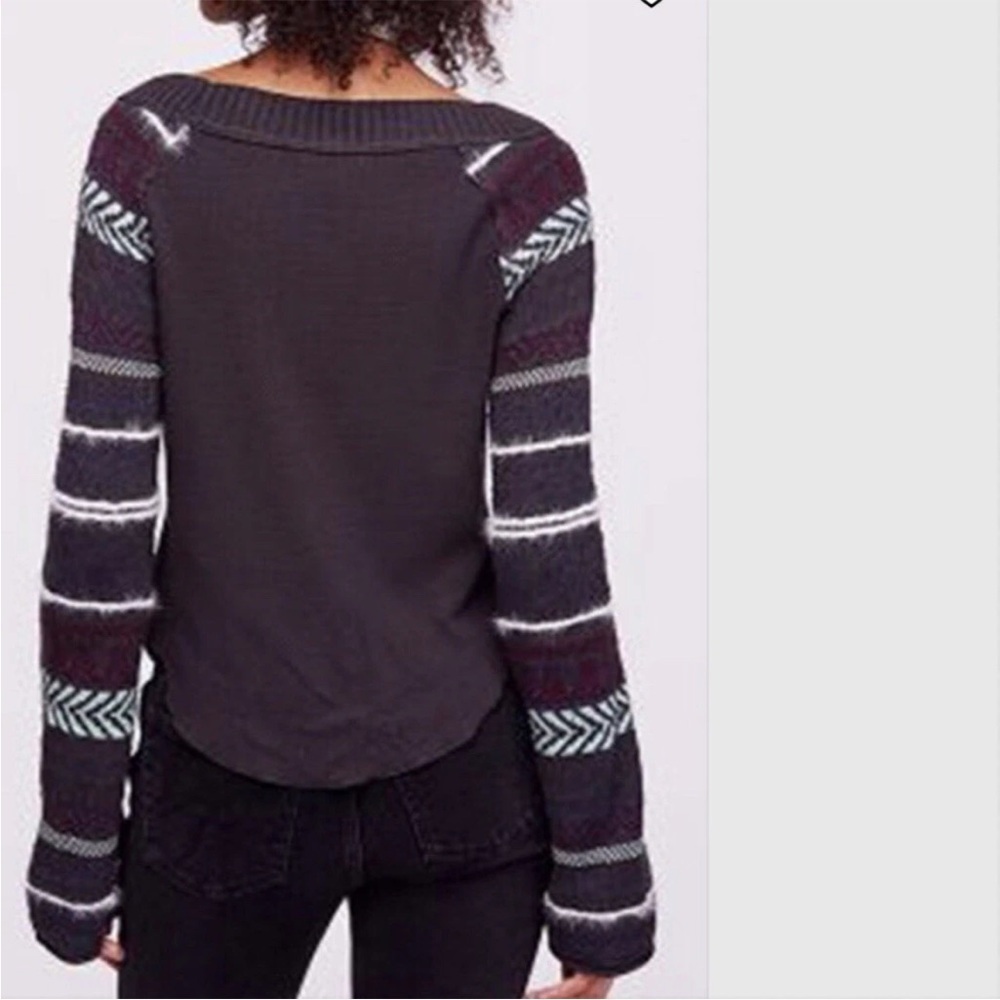 Free People Fairground Thermal Sweater waffle knit Small Bell sleeve boho crop - Picture 2 of 12